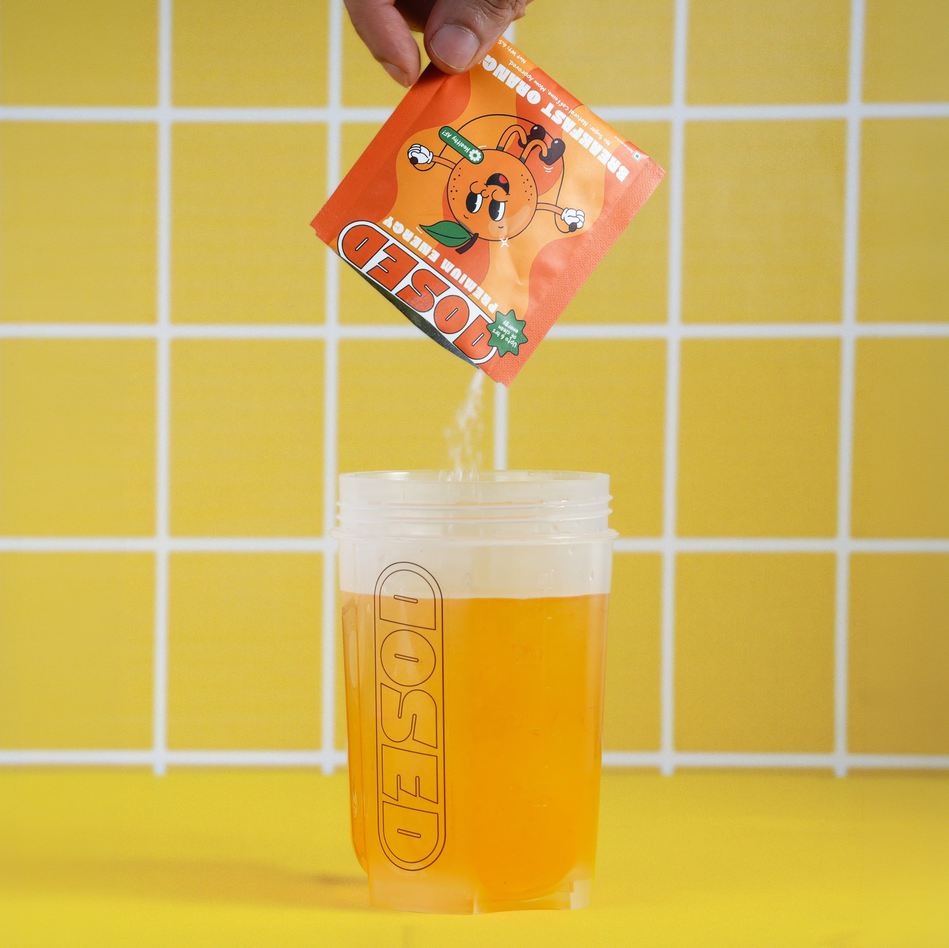 DOSED Breakfast Orange sachet being torn open